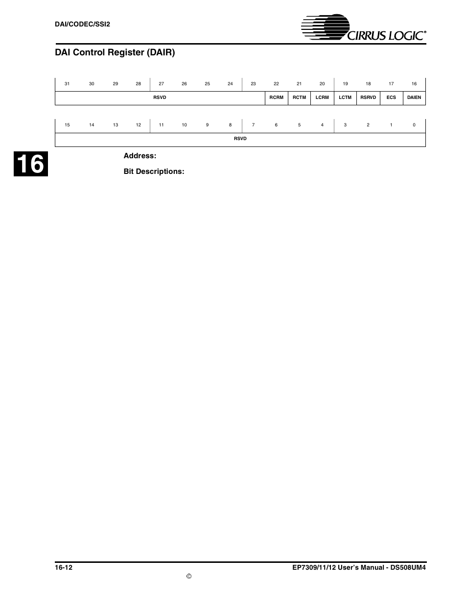 Dai control register (dair), Dai control register (dair) -12 | Cirrus Logic EP73xx User Manual | Page 136 / 158