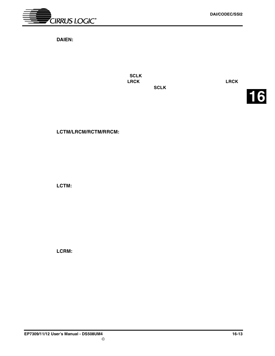 Full bit descriptions, Daien, Lctm/lrcm/rctm/rrcm | Lctm, Lcrm | Cirrus Logic EP73xx User Manual | Page 137 / 158