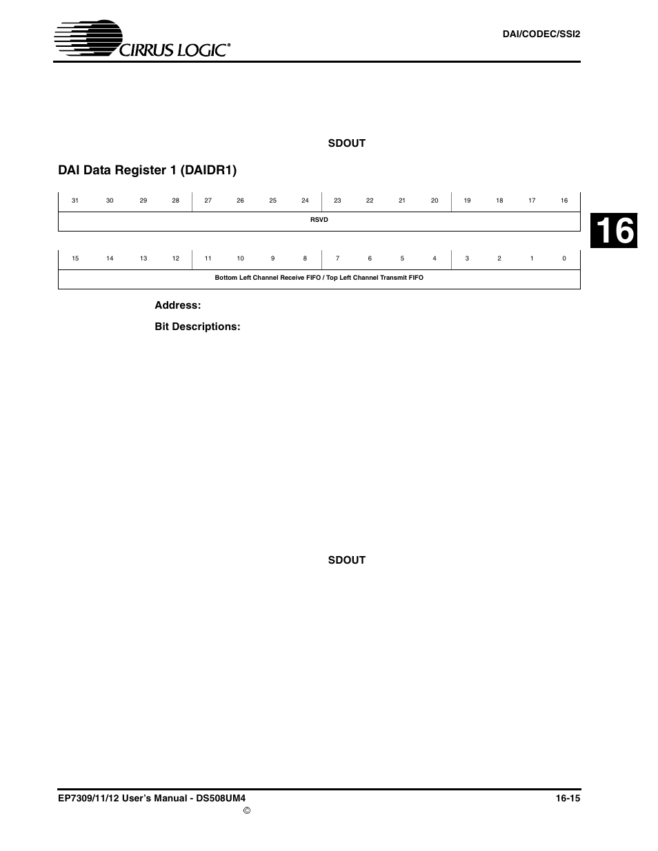Dai data register 1 (daidr1), Dai data register 1 (daidr1) -15 | Cirrus Logic EP73xx User Manual | Page 139 / 158