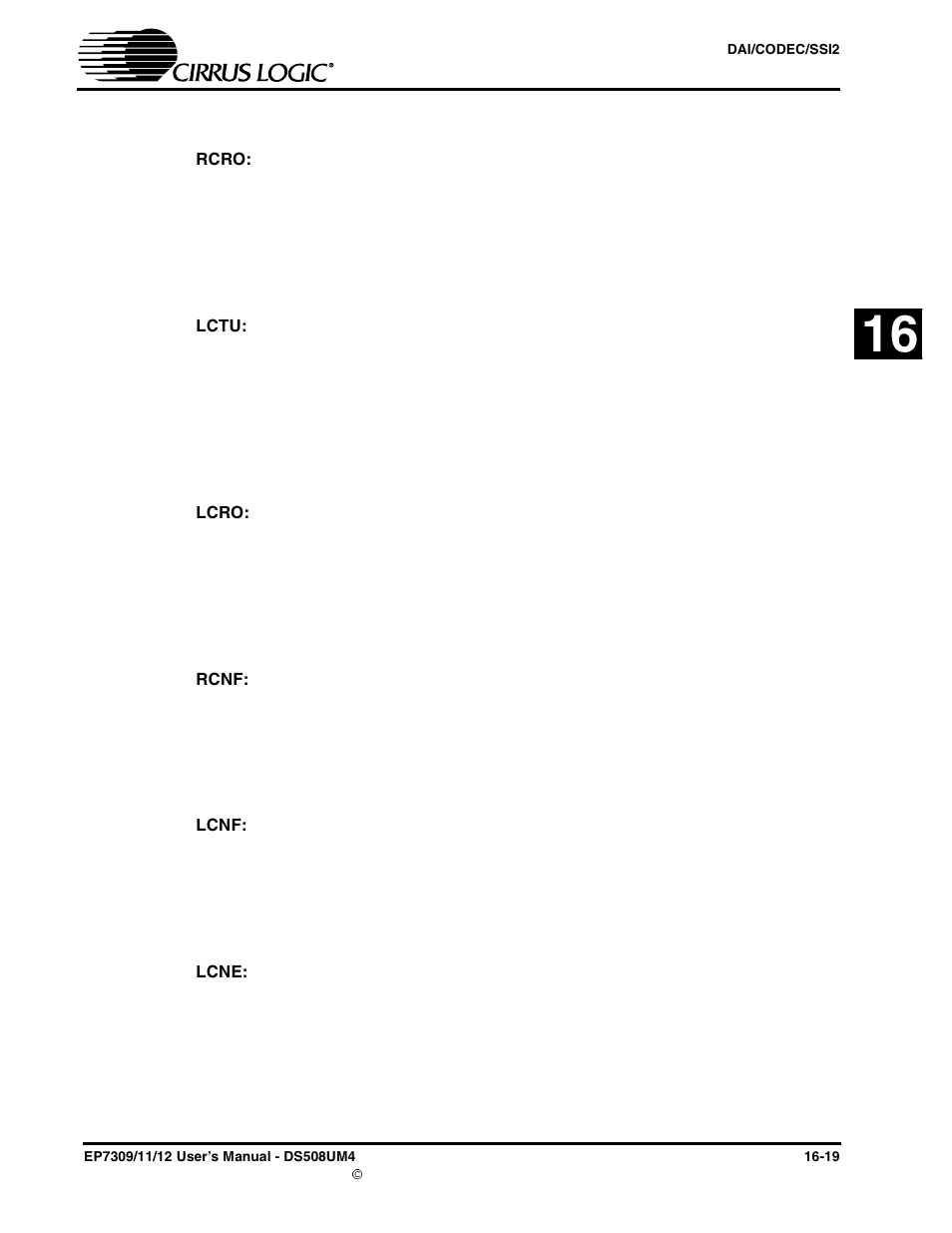 Rcro, Lctu, Lcro | Rcnf, Lcnf, Lcne | Cirrus Logic EP73xx User Manual | Page 143 / 158