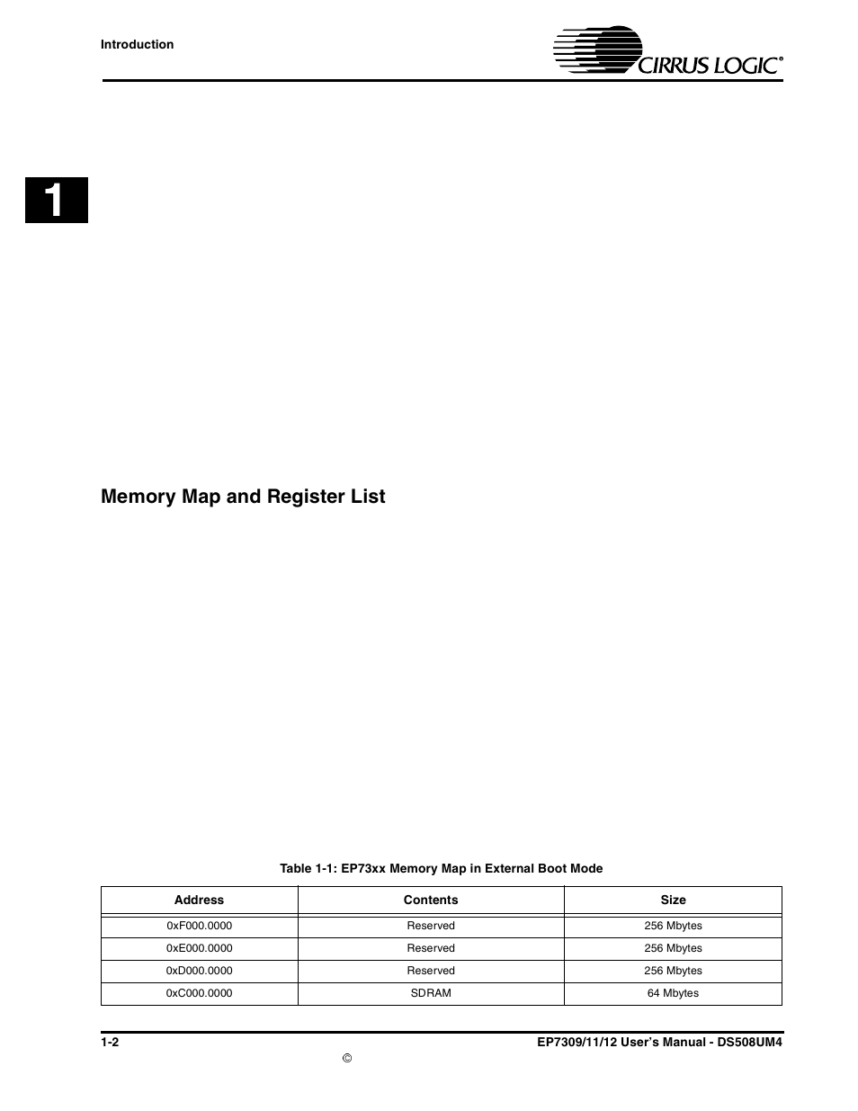 Memory map and register list, Global memory map, Memory map and register list -2 | Cirrus Logic EP73xx User Manual | Page 16 / 158