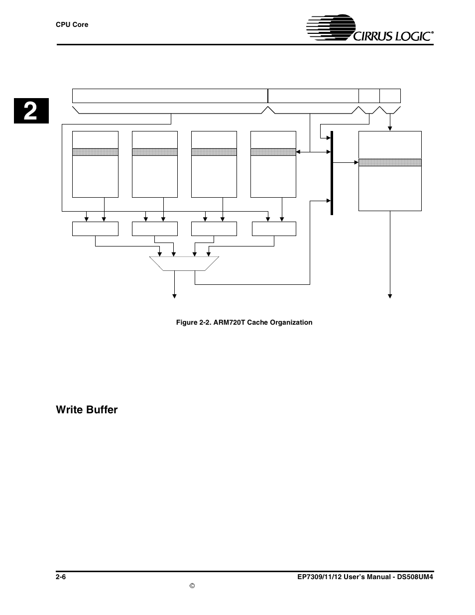 Write buffer, Write buffer -6, Figure 2-2. arm720t cache organization -6 | Cirrus Logic EP73xx User Manual | Page 32 / 158