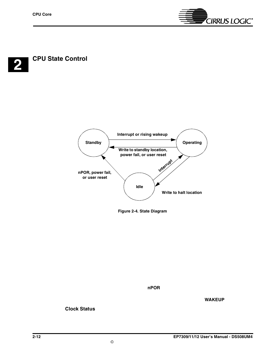 Cpu state control, Standby state, Clock status | Cpu state control -12, Figure 2-4. state diagram -12 | Cirrus Logic EP73xx User Manual | Page 38 / 158