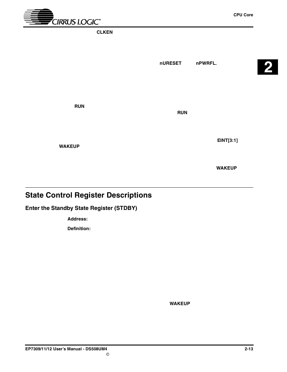 State control register descriptions, Enter the standby state register (stdby), Idle state | State control register descriptions -13, Enter the standby state register (stdby) -13 | Cirrus Logic EP73xx User Manual | Page 39 / 158