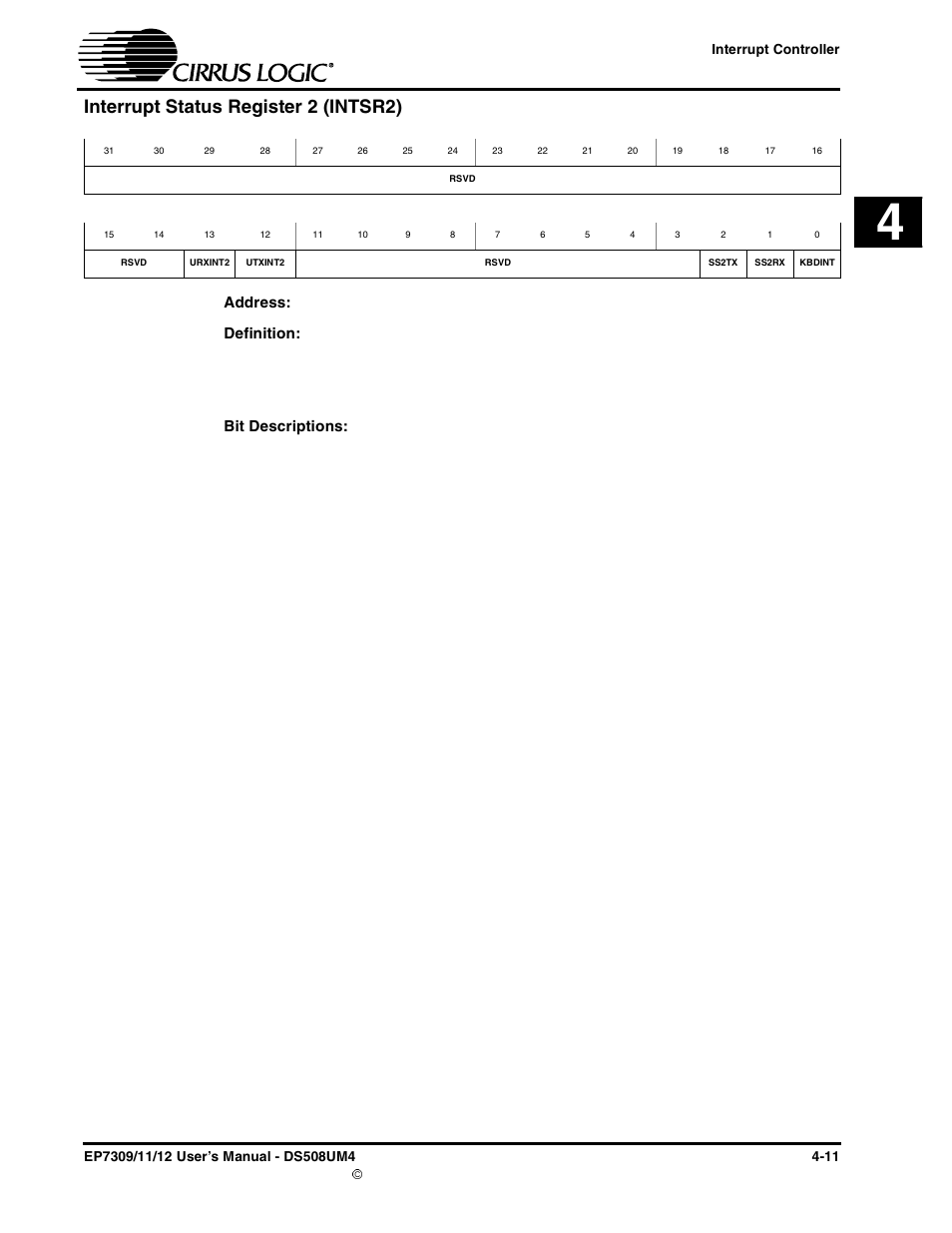Interrupt status register 2 (intsr2) | Cirrus Logic EP73xx User Manual | Page 57 / 158