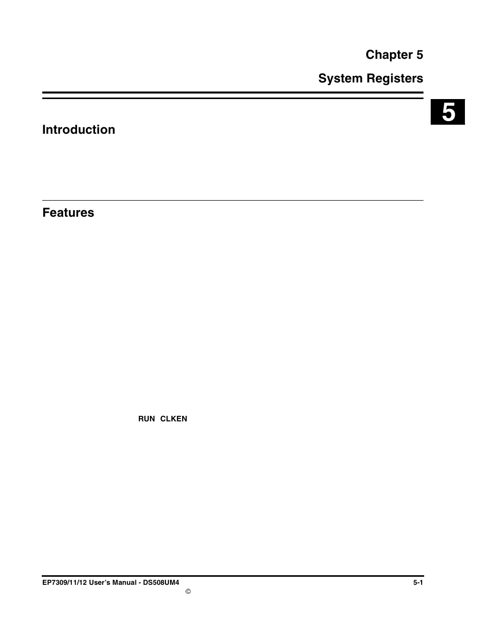 Chapter 5, System registers, Introduction | Features, Chapter 5. system registers, Introduction -1 features -1, Chapter 5 5 system registers introduction | Cirrus Logic EP73xx User Manual | Page 61 / 158