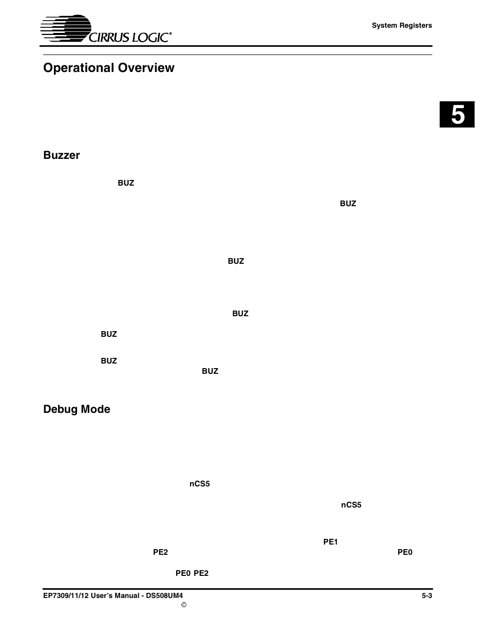 Operational overview, Buzzer, Debug mode | Operational overview -3, Buzzer -3 debug mode -3 | Cirrus Logic EP73xx User Manual | Page 63 / 158
