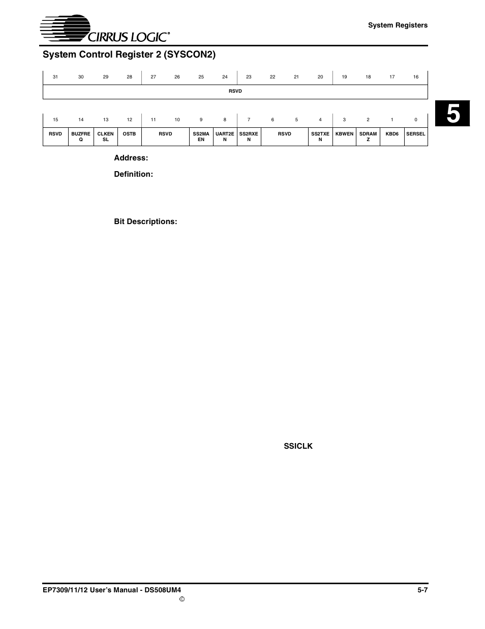 System control register 2 (syscon2), System control register 2 (syscon2) -7 | Cirrus Logic EP73xx User Manual | Page 67 / 158