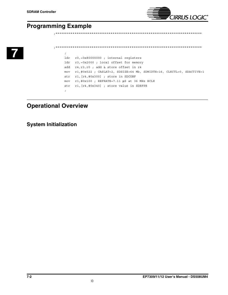Programming example, Operational overview, System initialization | Programming example -2 operational overview -2, System initialization -2 | Cirrus Logic EP73xx User Manual | Page 82 / 158