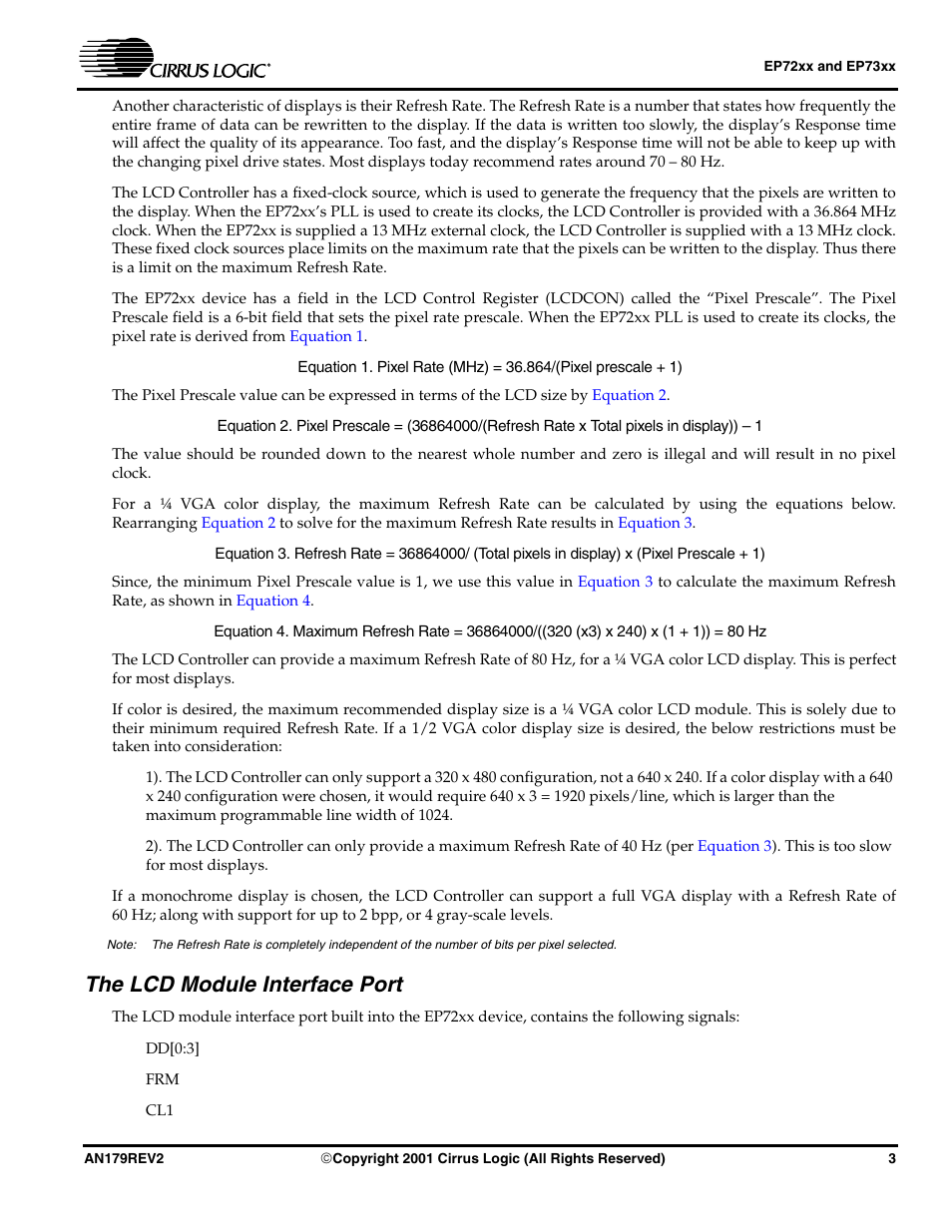 The lcd module interface port | Cirrus Logic AN179 User Manual | Page 3 / 8