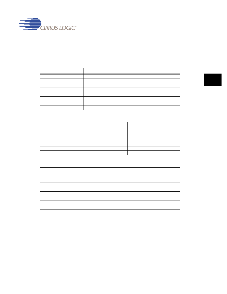 Table 13-6. sync memory cas -7, Table 13-8. burst length -7, Table 13-8 | Table 13-6 | Cirrus Logic EP93xx User Manual | Page 503 / 824