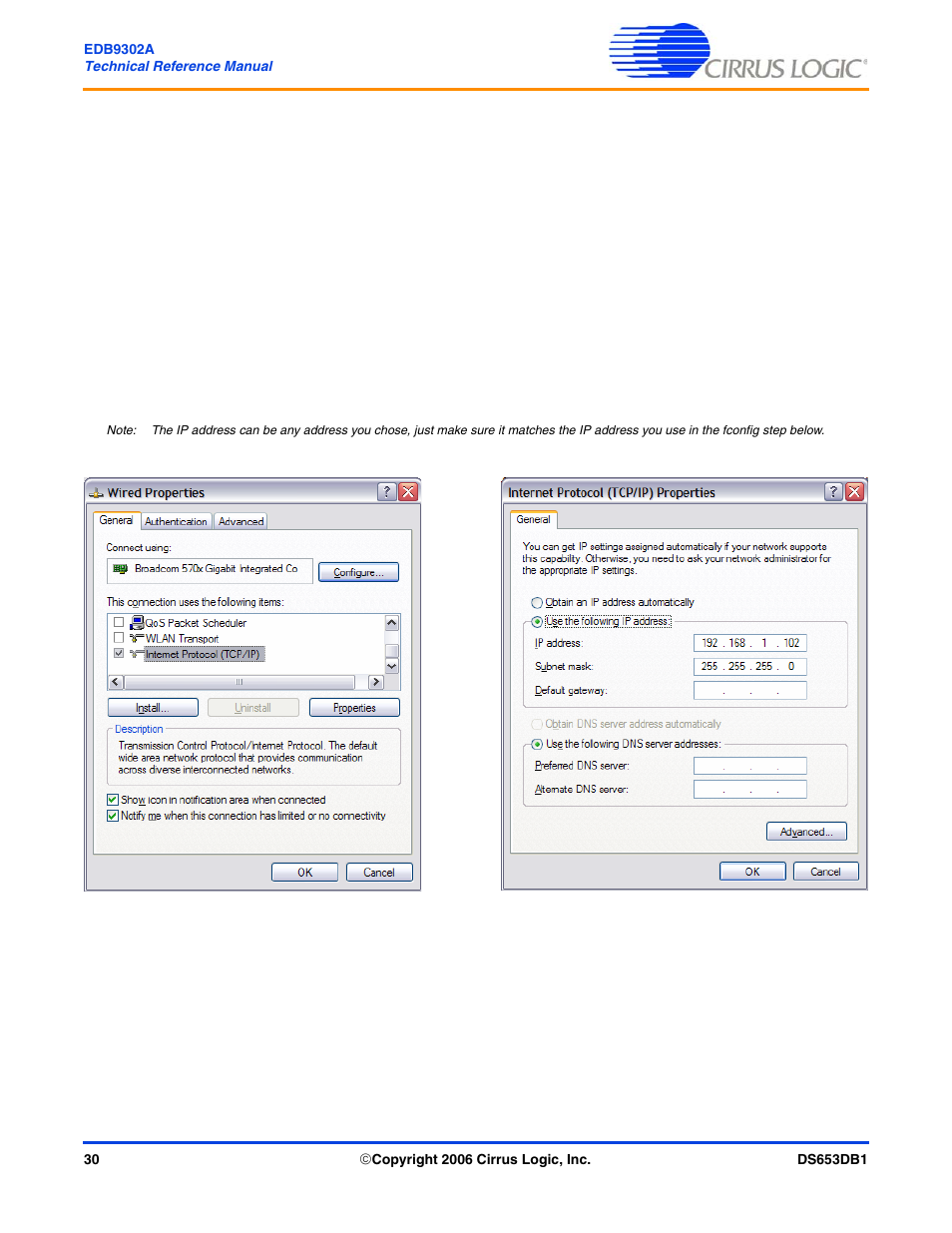 Downloading files, Windows pc ethernet setup, Downloading files windows pc ethernet setup | Cirrus Logic EDB9302A User Manual | Page 30 / 40