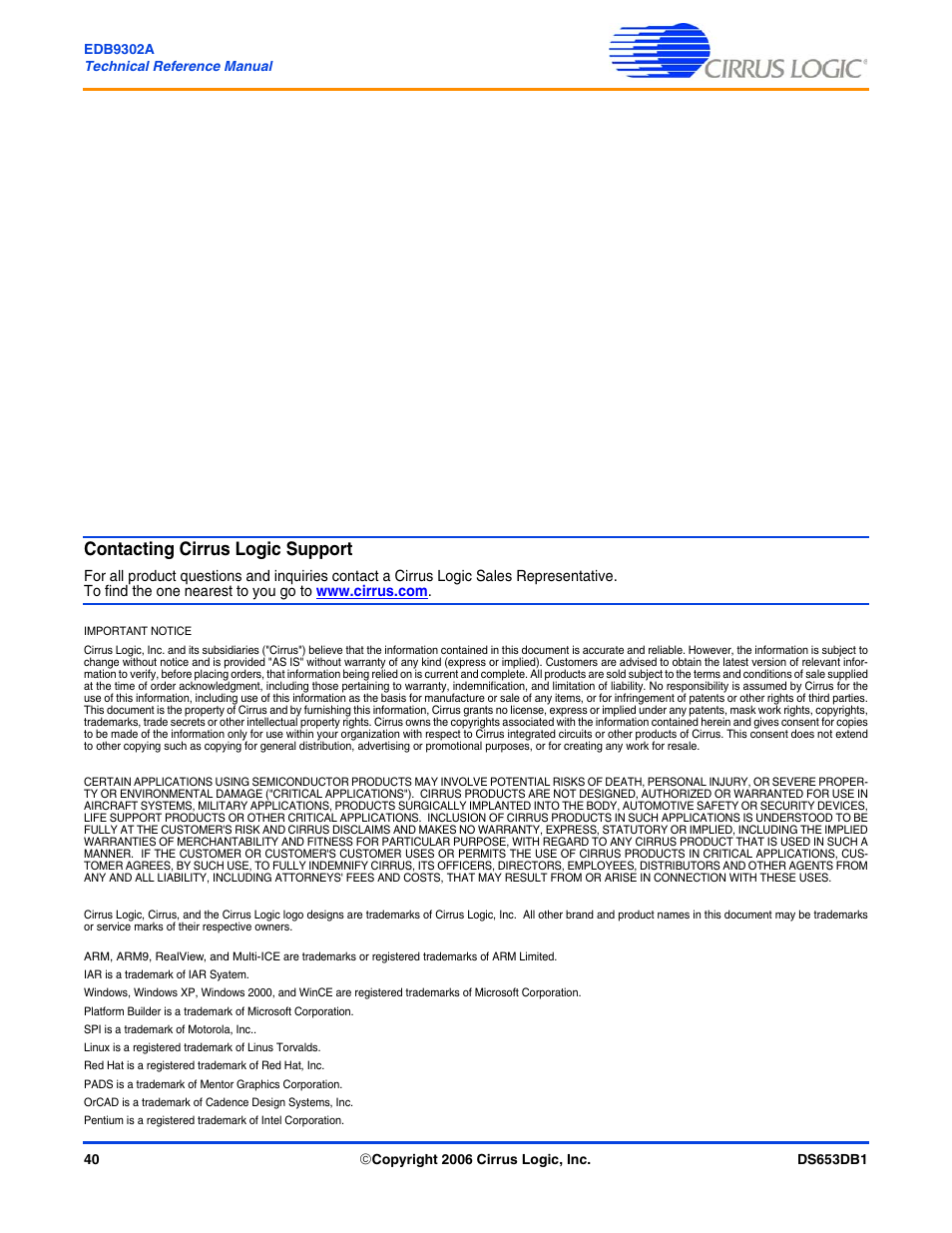 Contacting cirrus logic support | Cirrus Logic EDB9302A User Manual | Page 40 / 40