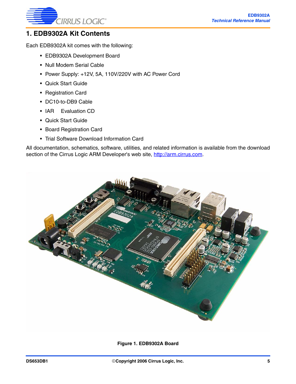 Edb9302a kit contents, Figure 1. edb9302a board | Cirrus Logic EDB9302A User Manual | Page 5 / 40