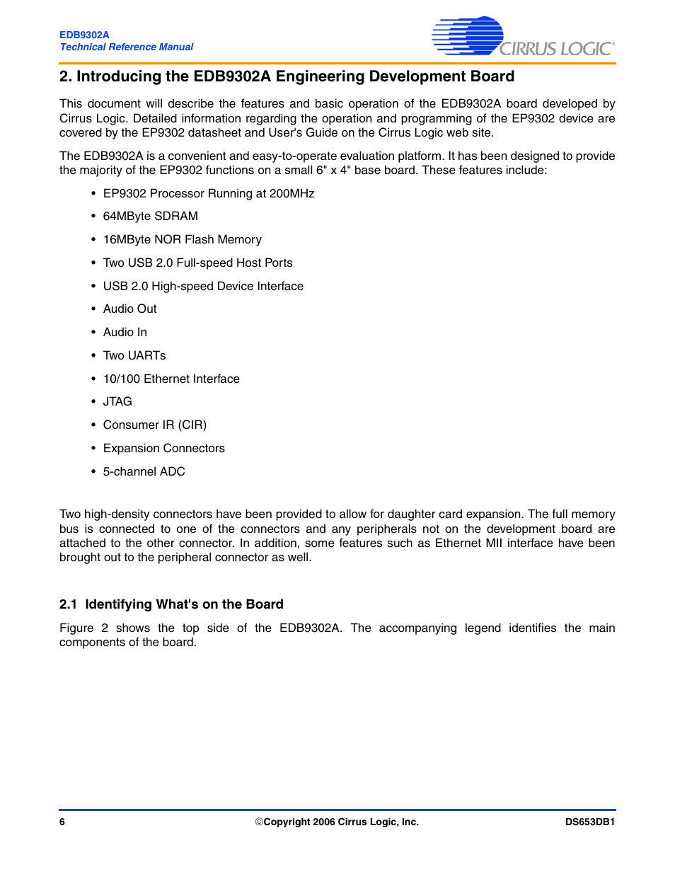 1 identifying what's on the board | Cirrus Logic EDB9302A User Manual | Page 6 / 40