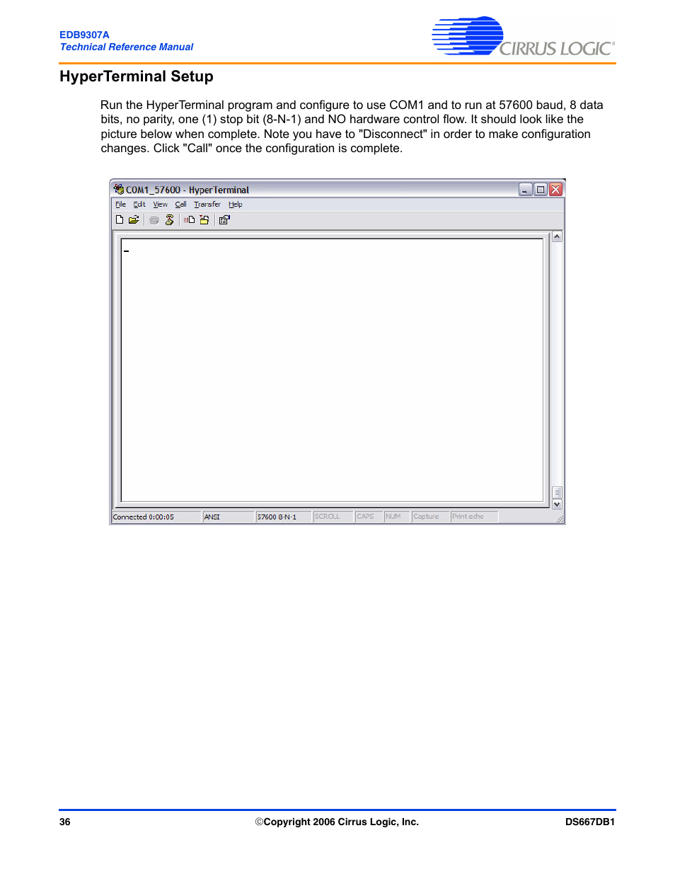 Hyperterminal setup | Cirrus Logic EDB9307A User Manual | Page 36 / 44