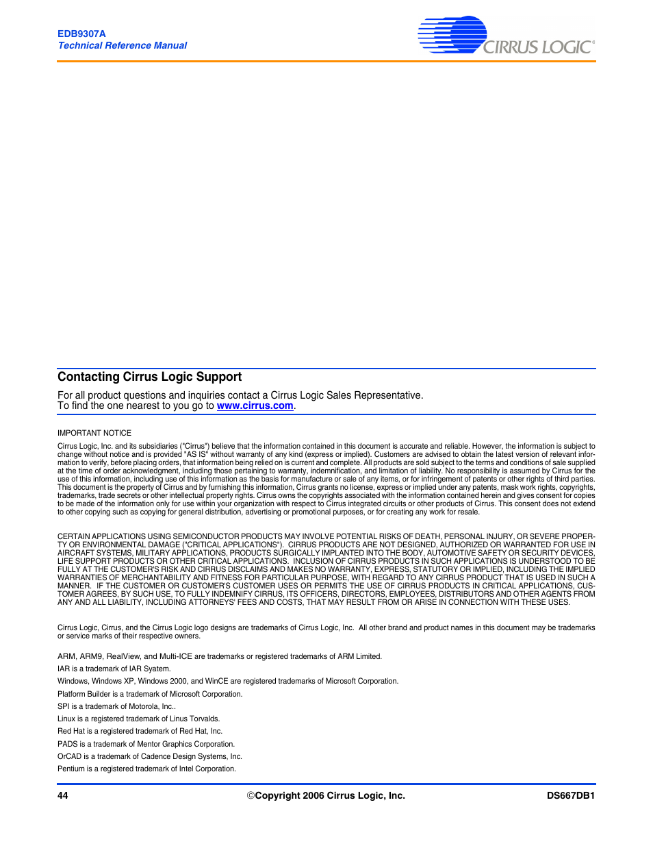 Contacting cirrus logic support | Cirrus Logic EDB9307A User Manual | Page 44 / 44