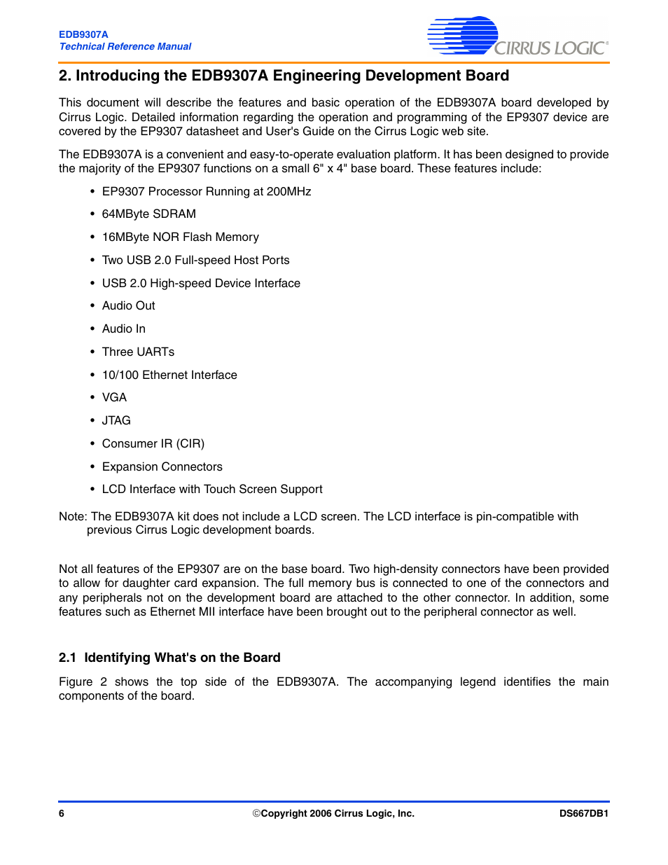 1 identifying what's on the board | Cirrus Logic EDB9307A User Manual | Page 6 / 44