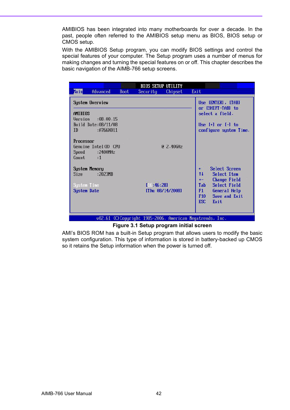 Figure 3.1 setup program initial screen | Advantech AIMB-766 User Manual | Page 54 / 118