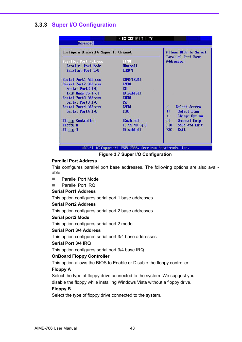 3 super i/o configuration, Figure 3.7 super i/o configuration | Advantech AIMB-766 User Manual | Page 60 / 118