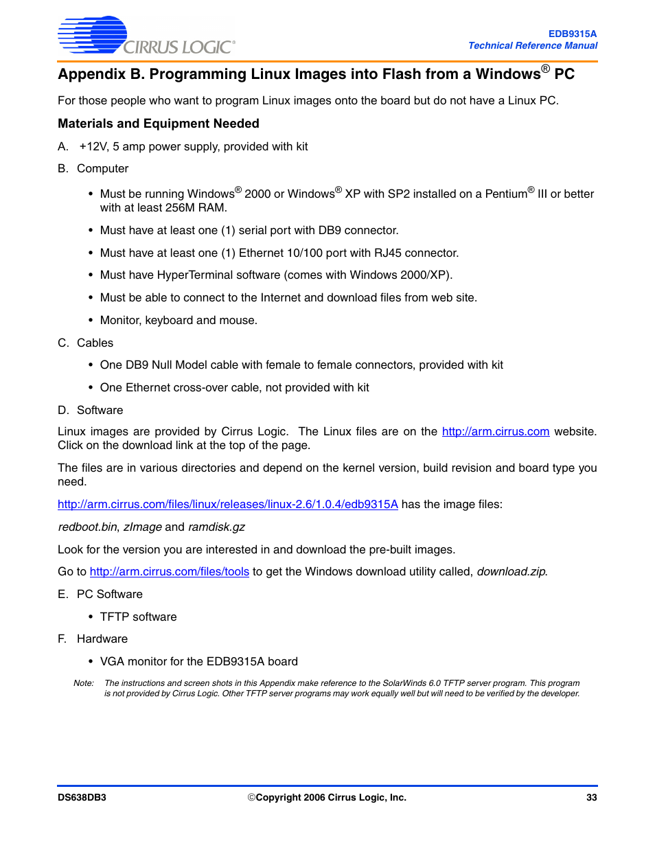 Materials and equipment needed | Cirrus Logic EDB9315A User Manual | Page 33 / 44