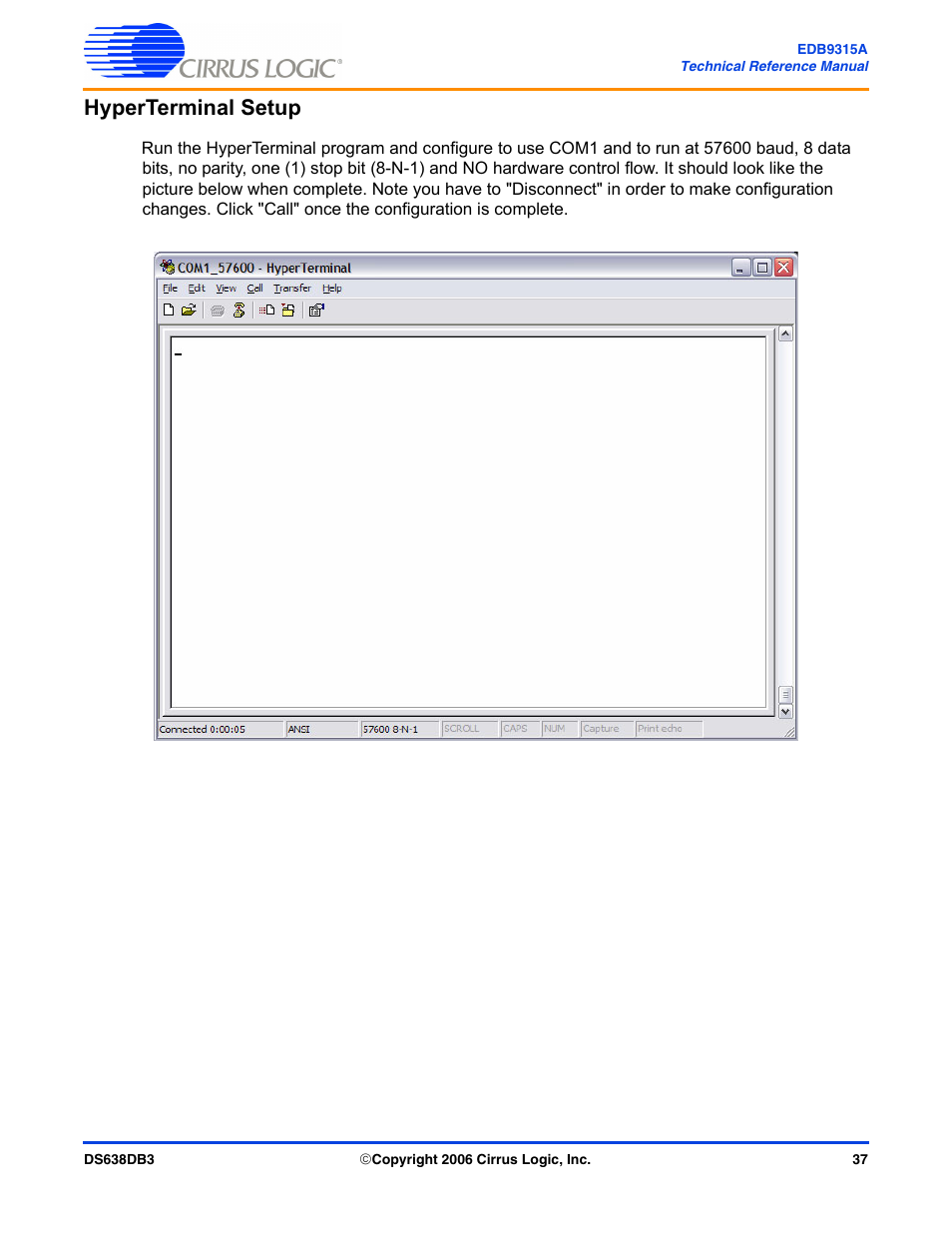 Hyperterminal setup | Cirrus Logic EDB9315A User Manual | Page 37 / 44