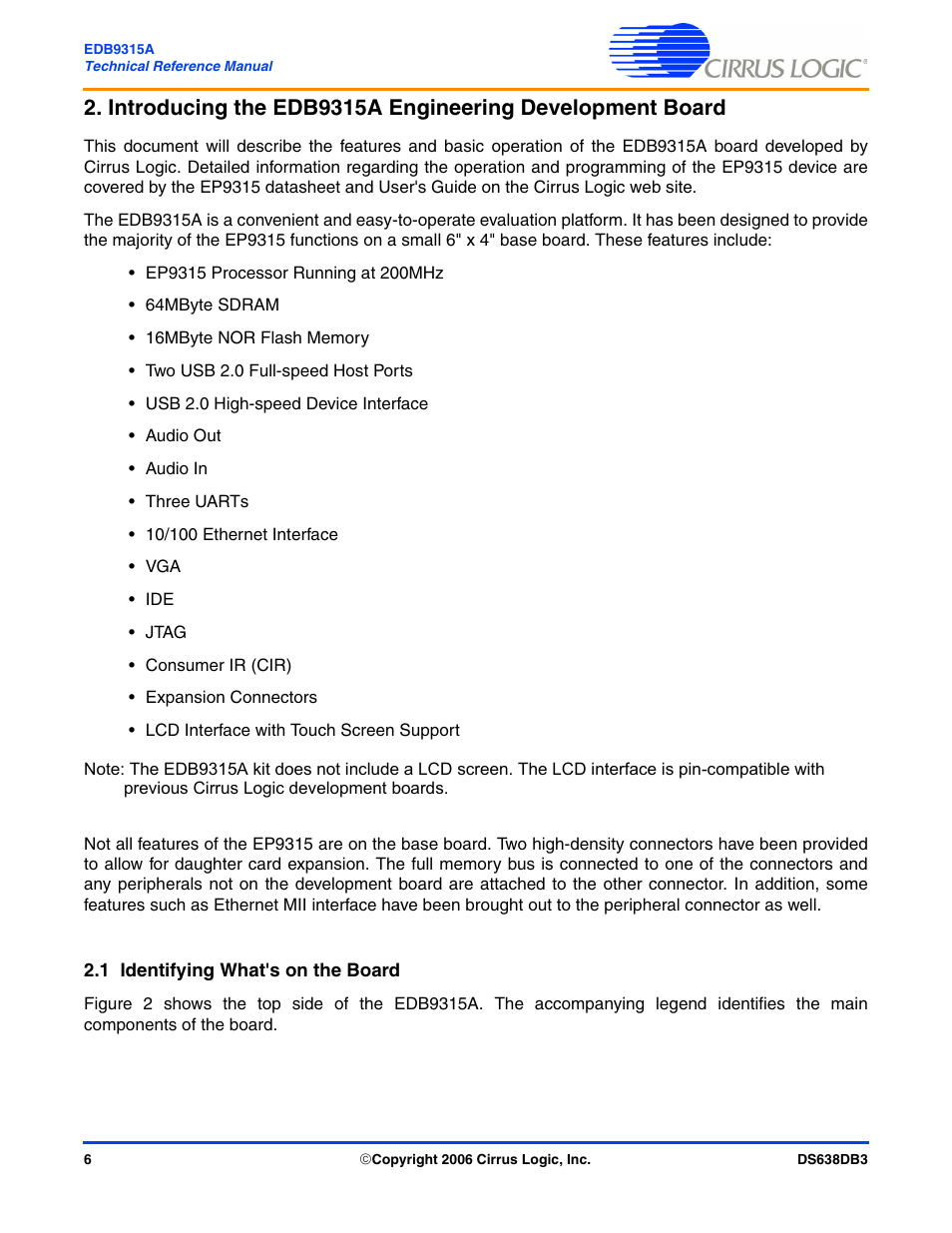 1 identifying what's on the board | Cirrus Logic EDB9315A User Manual | Page 6 / 44