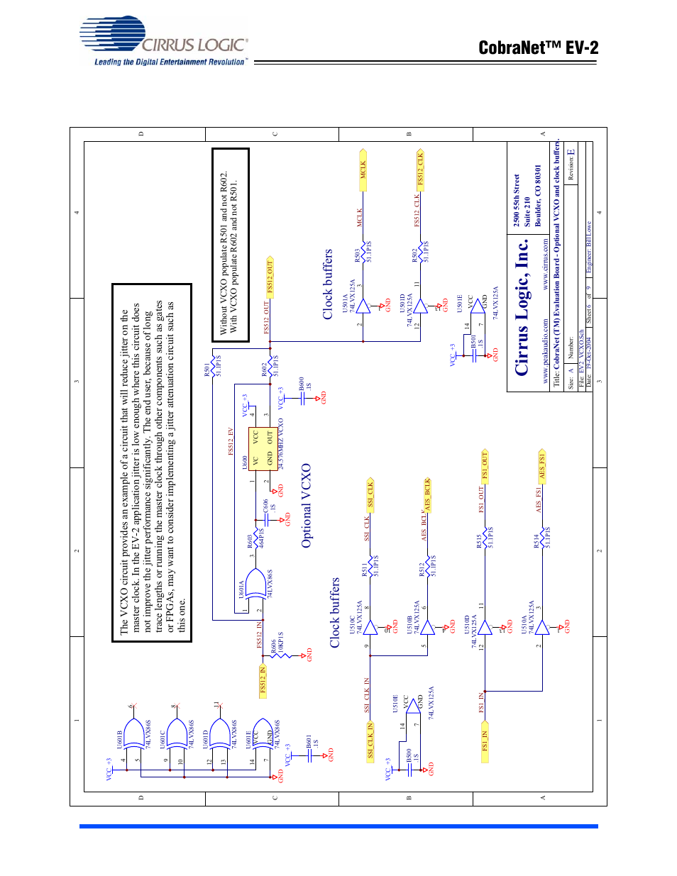 Cirrus logic, inc, Cobranet™ ev-2, Rev. 2.1 34 | Clock buffers, Clock buffers optional vcxo | Cirrus Logic EV2 User Manual | Page 34 / 44