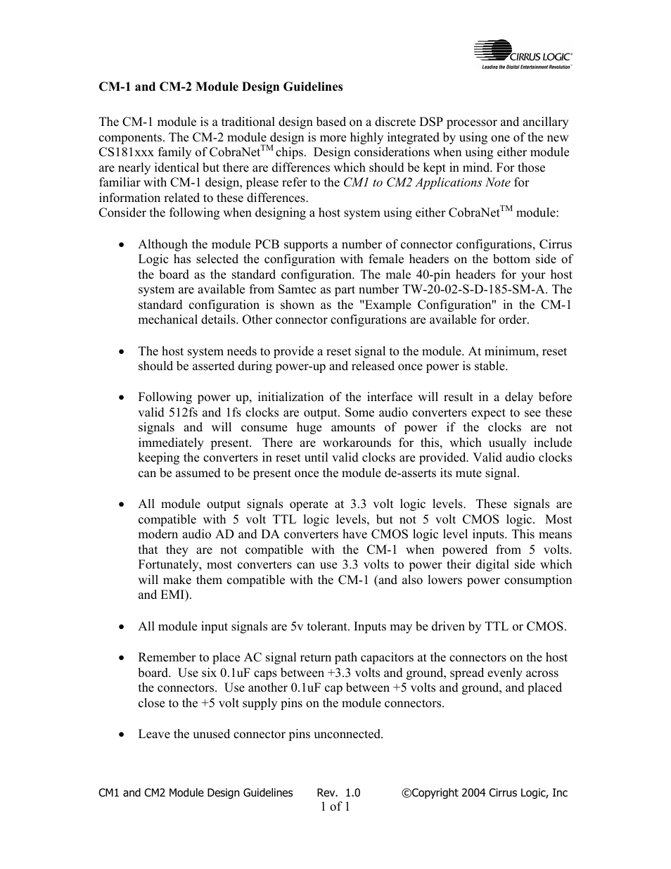 Cirrus Logic CM-2 Module Design User Manual | 1 page