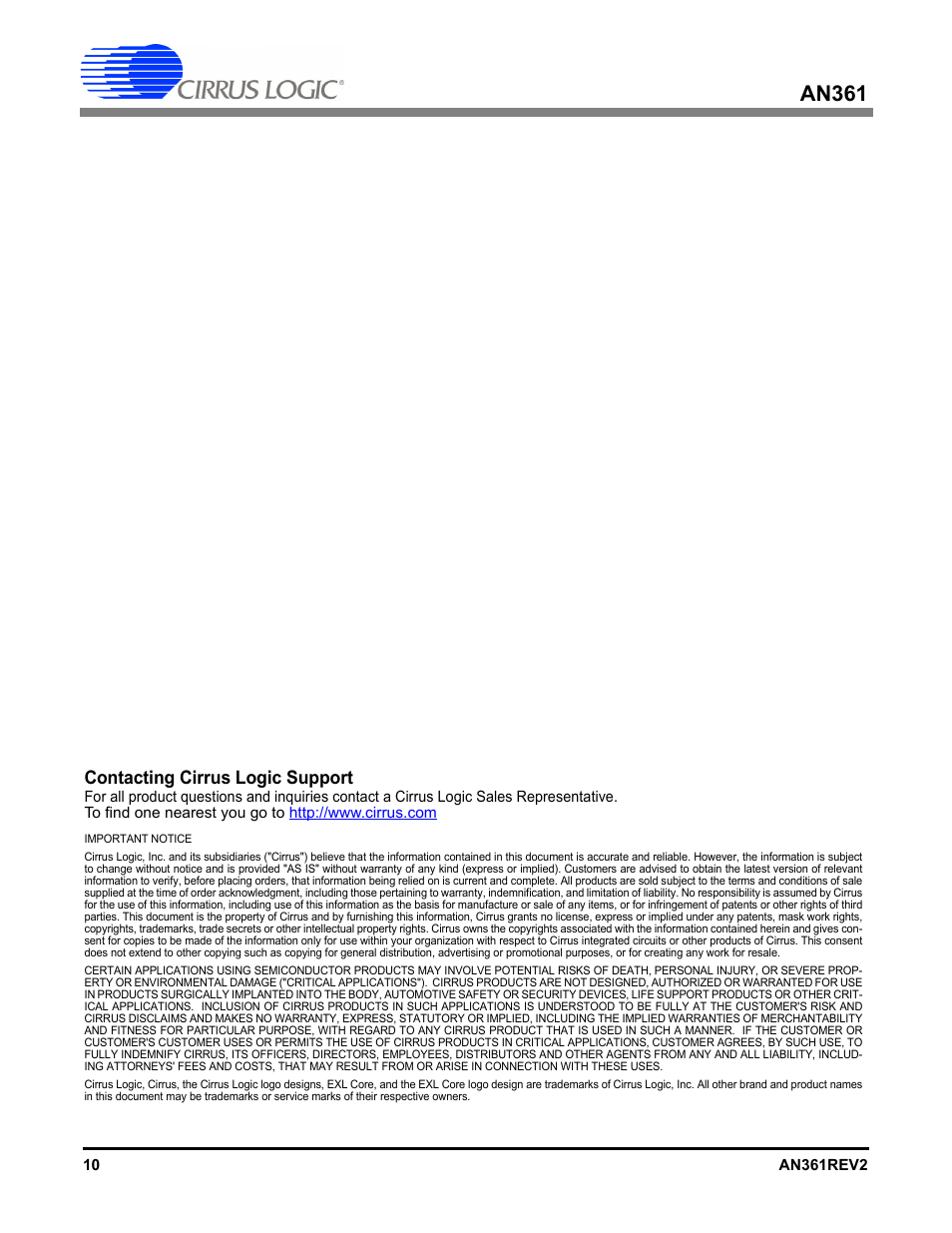 An361, Contacting cirrus logic support | Cirrus Logic AN361 User Manual | Page 10 / 10