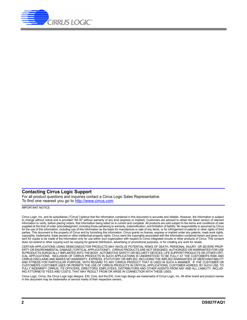 Contacting cirrus logic support | Cirrus Logic CS1601 User Manual | Page 2 / 2