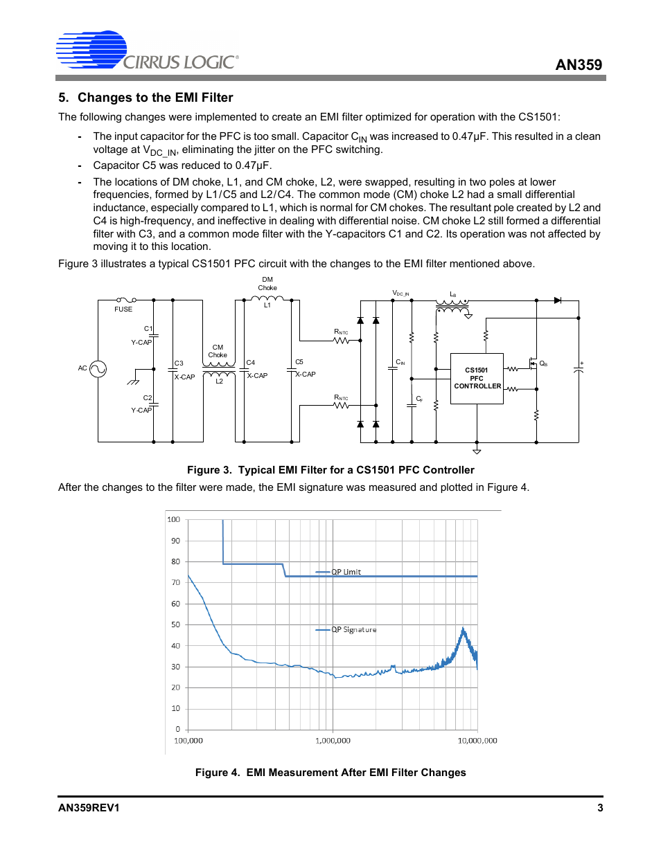 Changes to the emi filter, An359 | Cirrus Logic AN359 User Manual | Page 3 / 4