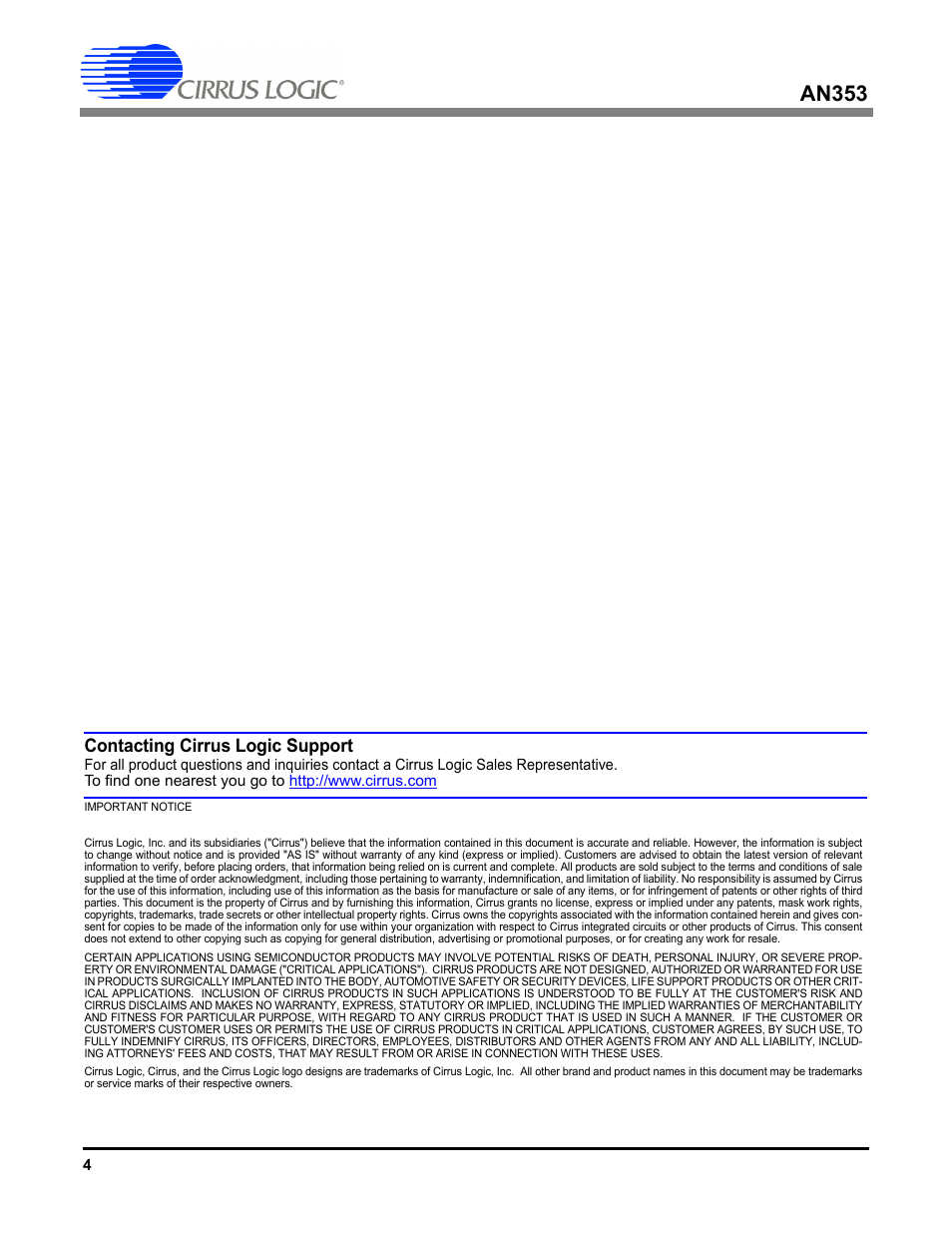 An353, Contacting cirrus logic support | Cirrus Logic AN353 User Manual | Page 4 / 4