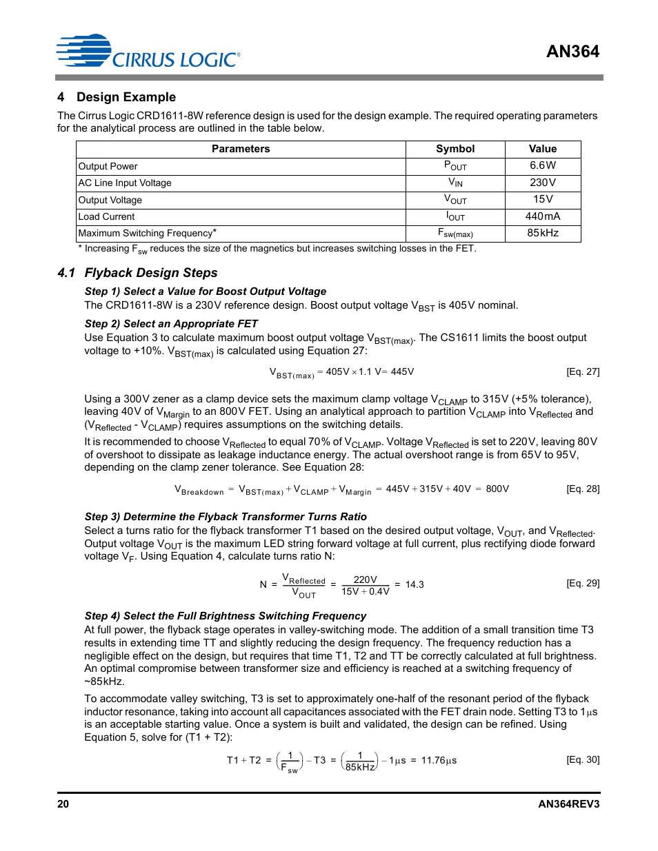 4 design example, 1 flyback design steps, An364 | Cirrus Logic AN364 User Manual | Page 20 / 28