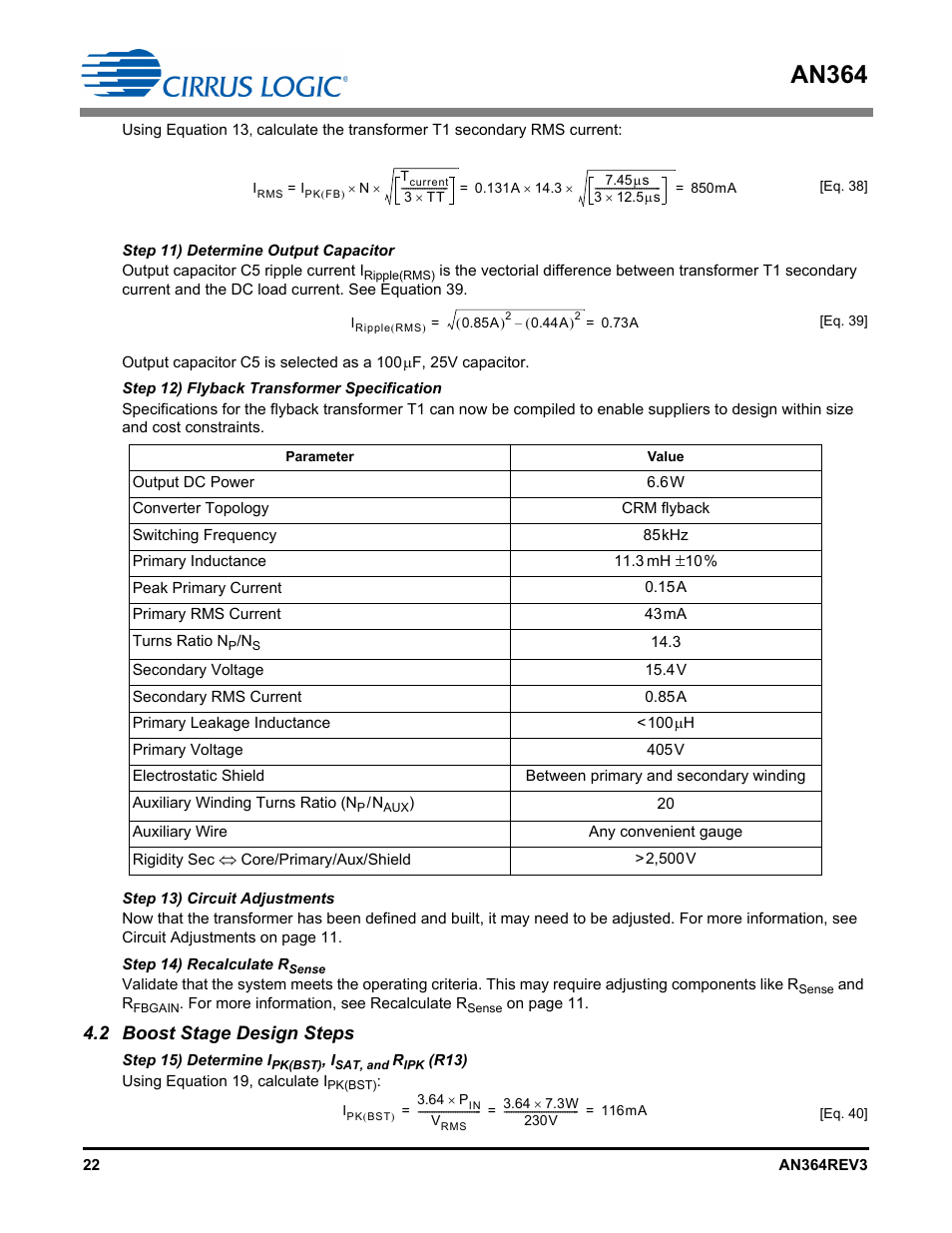 2 boost stage design steps, An364 | Cirrus Logic AN364 User Manual | Page 22 / 28