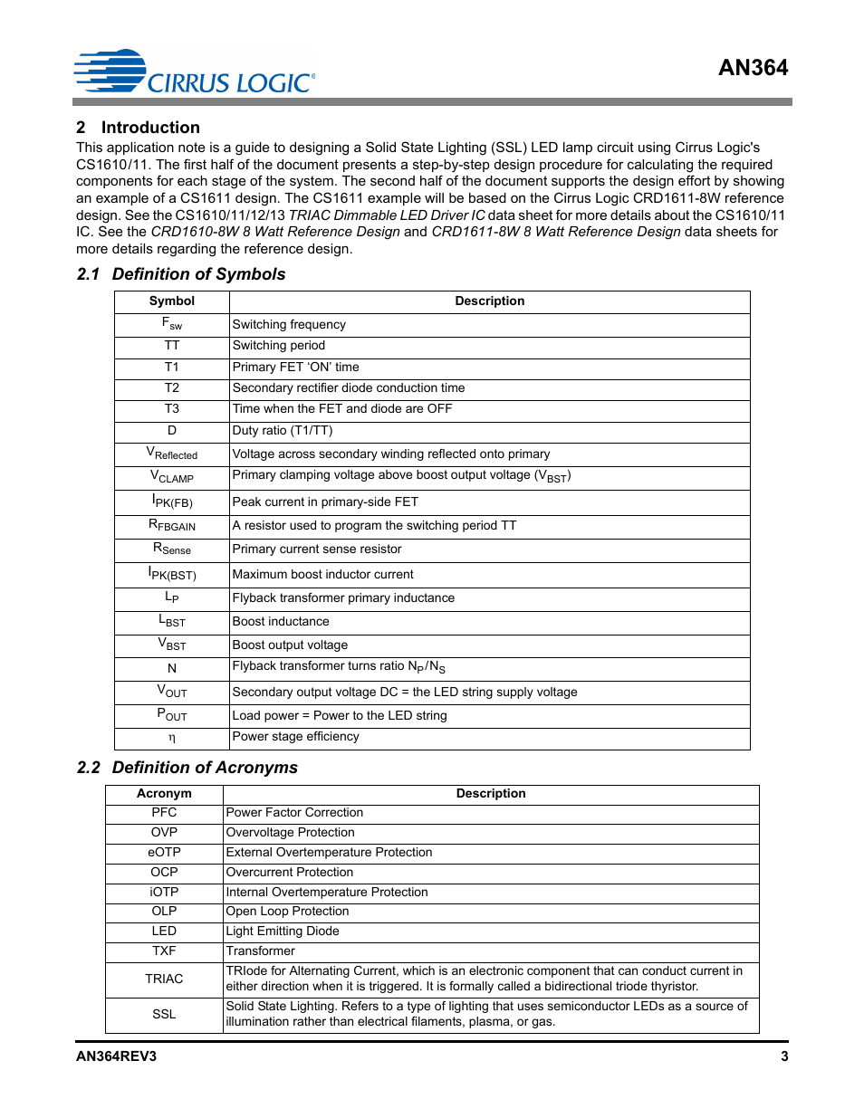 2 introduction, 1 definition of symbols, 2 definition of acronyms | An364, 1 definition of symbols 2.2 definition of acronyms | Cirrus Logic AN364 User Manual | Page 3 / 28