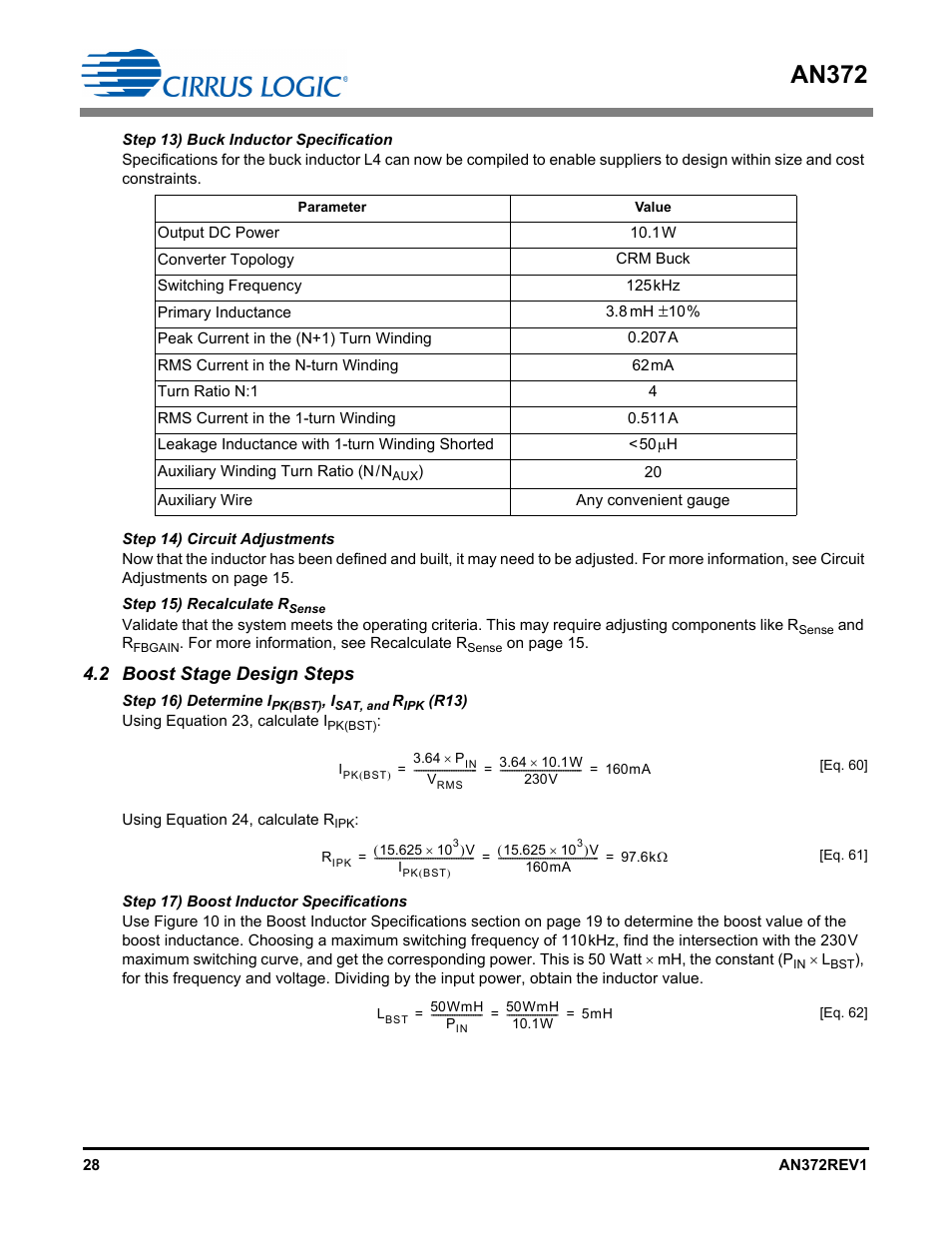 2 boost stage design steps, An372 | Cirrus Logic AN372 User Manual | Page 28 / 32