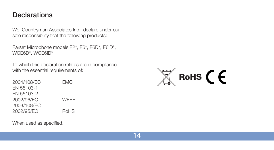 Rohs | Countryman E2 Earset User Manual | Page 15 / 16