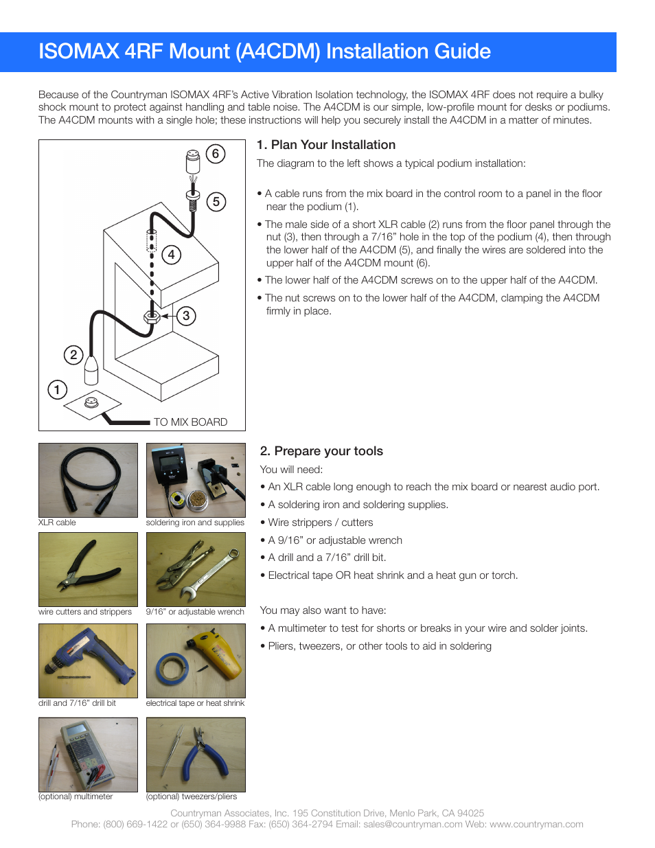 Countryman ISOMAX 4RF Desk Mount User Manual | 3 pages