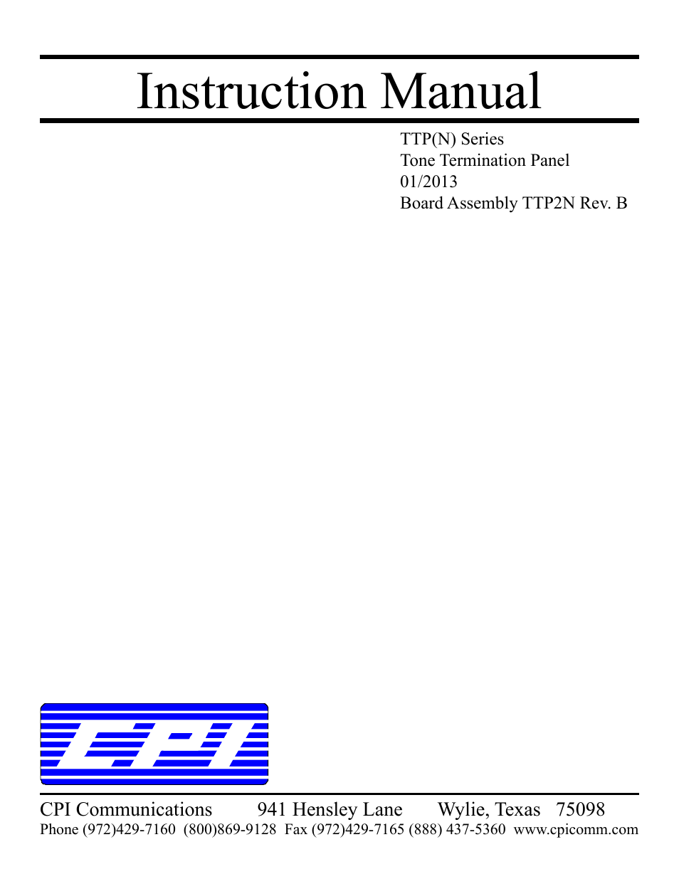 CPI Communications TTP(N) Series User Manual | 13 pages