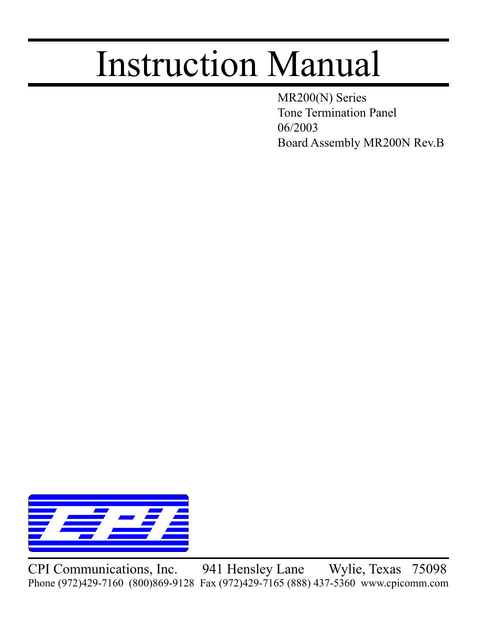CPI Communications MR200(N) Series User Manual | 13 pages