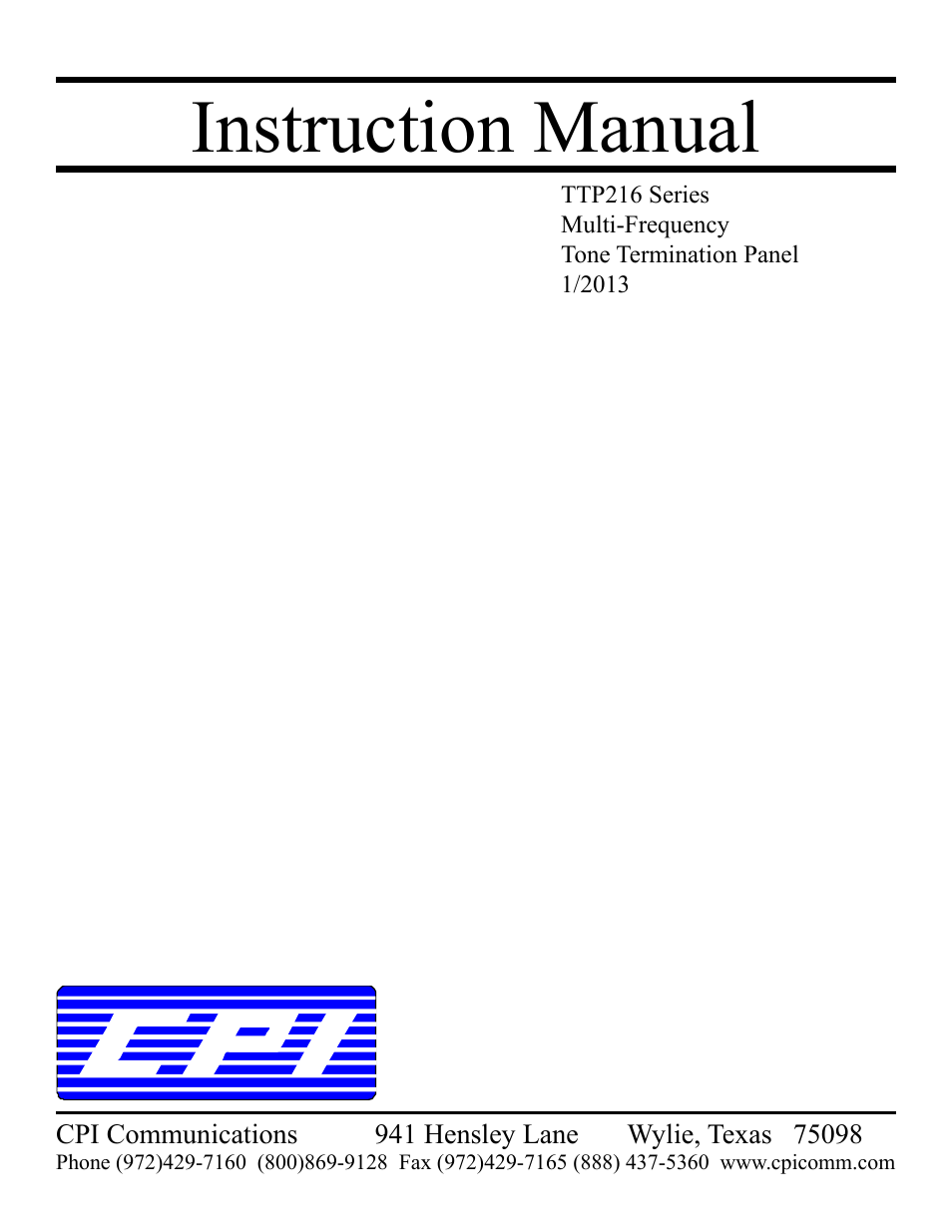 CPI Communications TTP216 Series User Manual | 25 pages