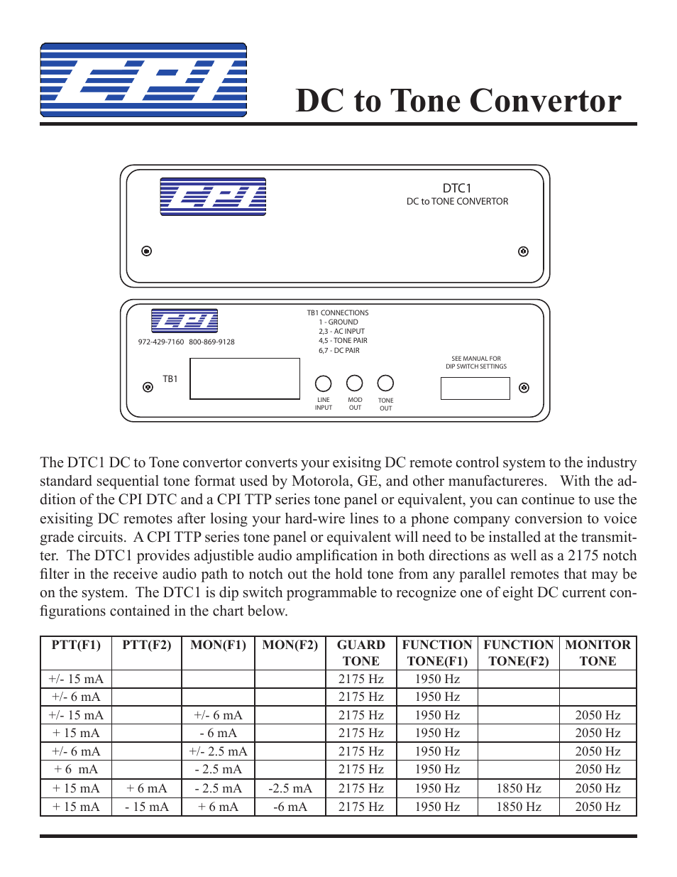 CPI Communications DTS1 User Manual | 11 pages