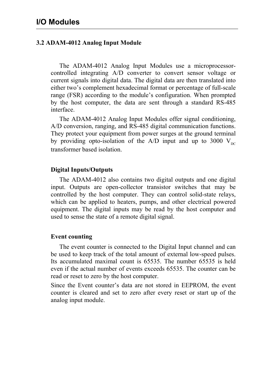 I/o modules | Advantech Data Acquisition Modules ADAM 4000 User Manual | Page 37 / 429