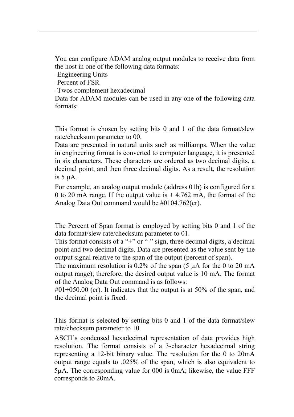 Appendix b, B.3 analog output formats | Advantech Data Acquisition Modules ADAM 4000 User Manual | Page 387 / 429