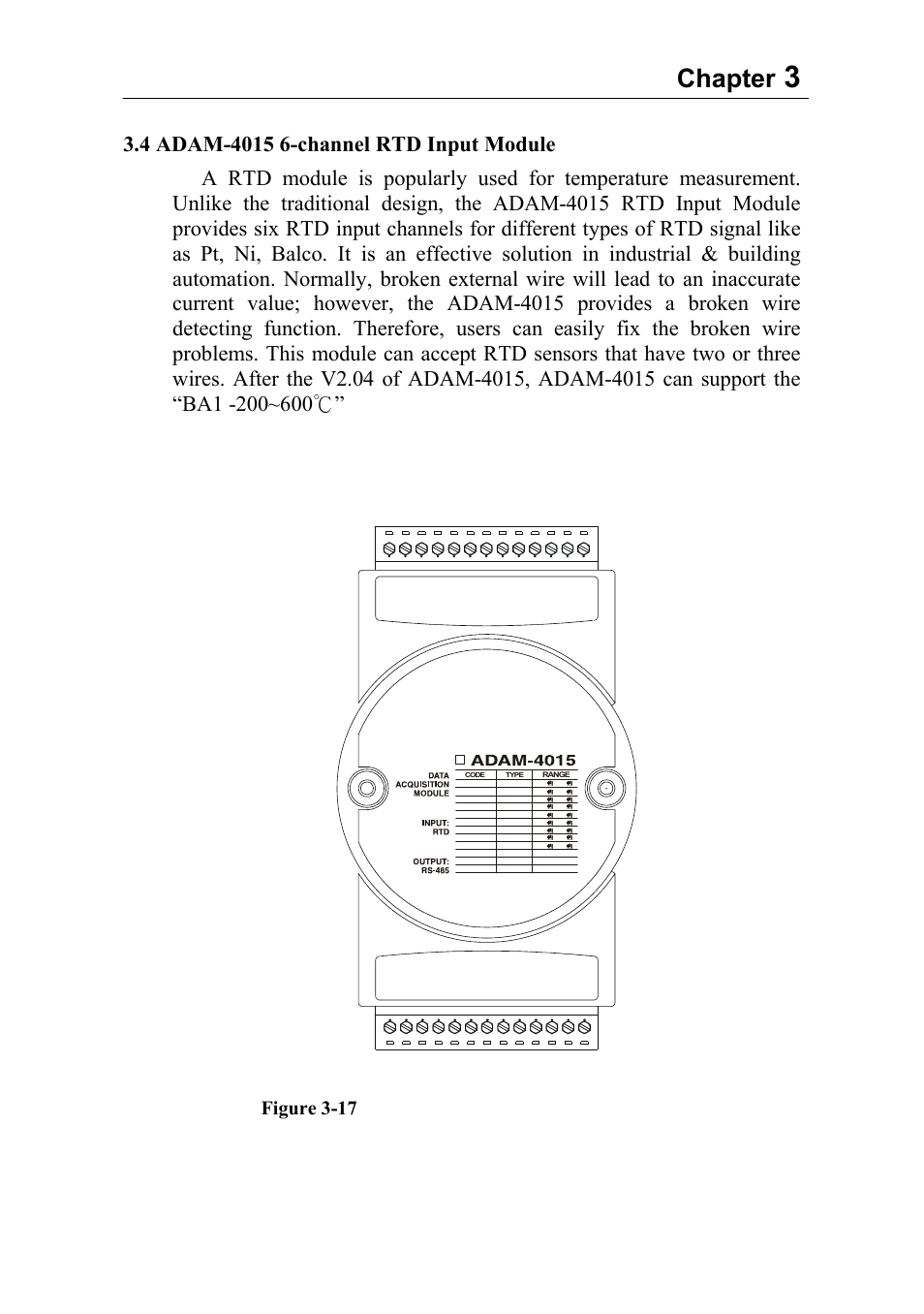 Chapter, Chapter 3 i/o modules 3-17 | Advantech Data Acquisition Modules ADAM 4000 User Manual | Page 44 / 429