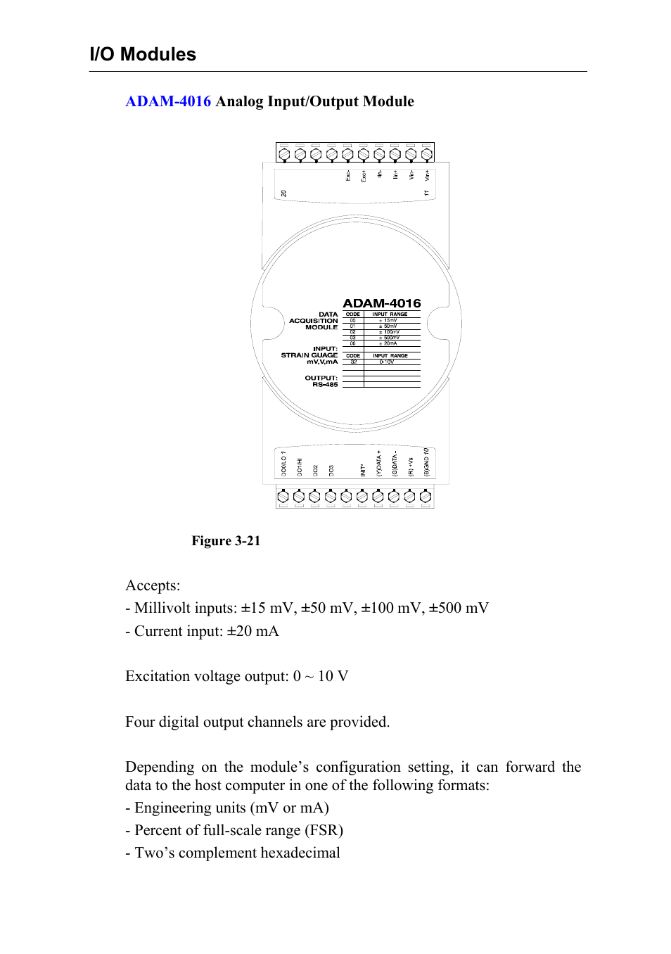 I/o modules | Advantech Data Acquisition Modules ADAM 4000 User Manual | Page 51 / 429