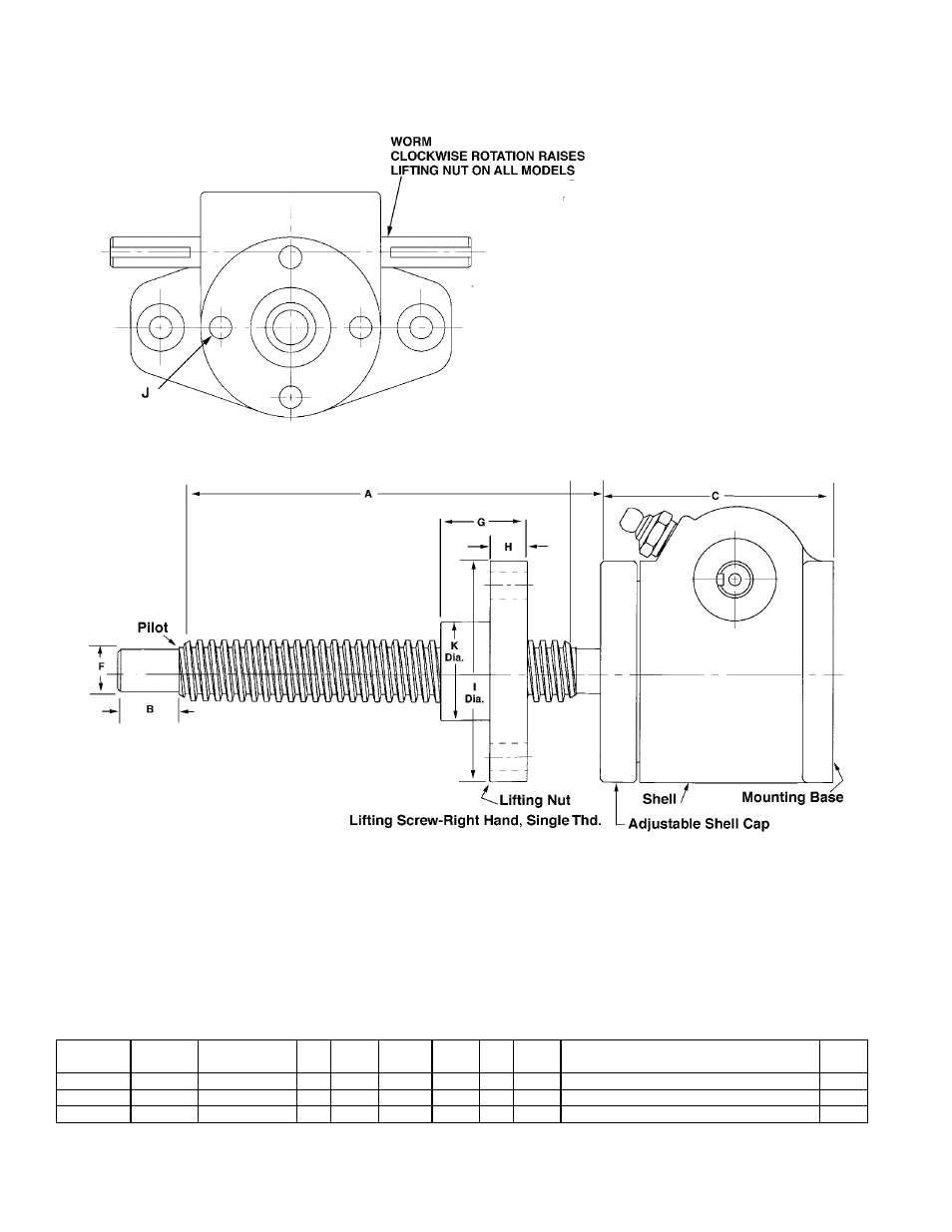 4. dimensions, Table 2. upright models | Duff-Norton Machine Screw Rotating 500lb - 1 Ton User Manual | Page 4 / 12