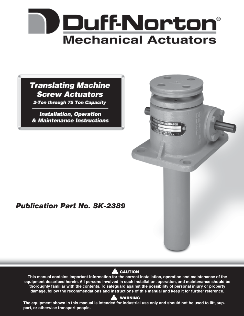Duff-Norton Machine Screw Translating 2 Ton - 75 Ton User Manual | 8 pages