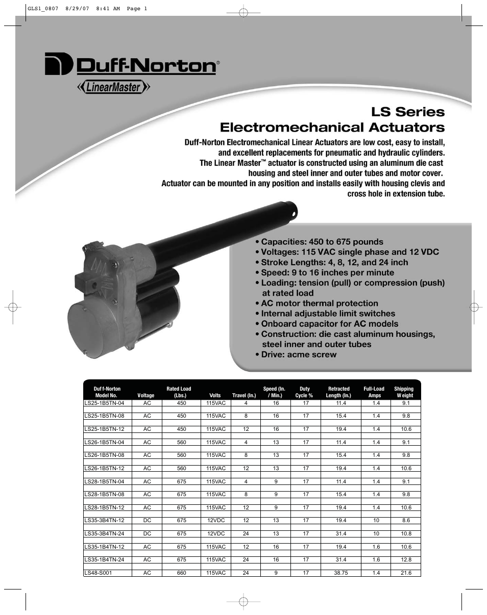 Duff-Norton LS Series User Manual | 4 pages